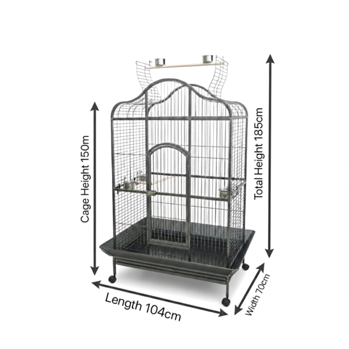 XL Open-Top Parrot Cage - Black (104 × 70 × 185 cm) Heavy-Duty Wrought ...